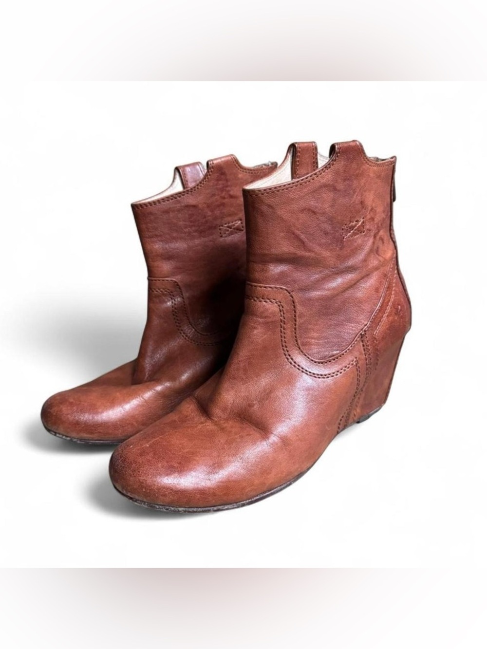 Frye brown leather wedge boots western cowboy festival style size 8.5